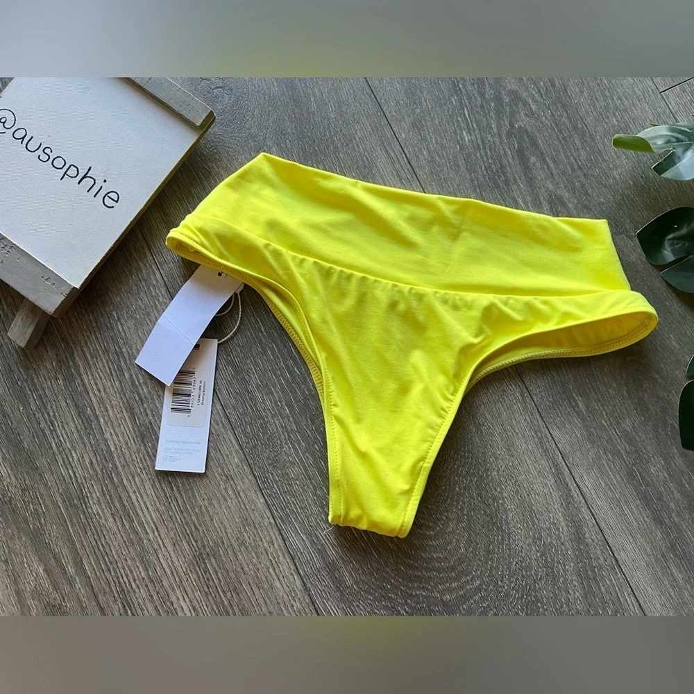 Frankie’s bikinis Dreamy high waisted cheeky bikini bottoms in lemonade XS NWT!